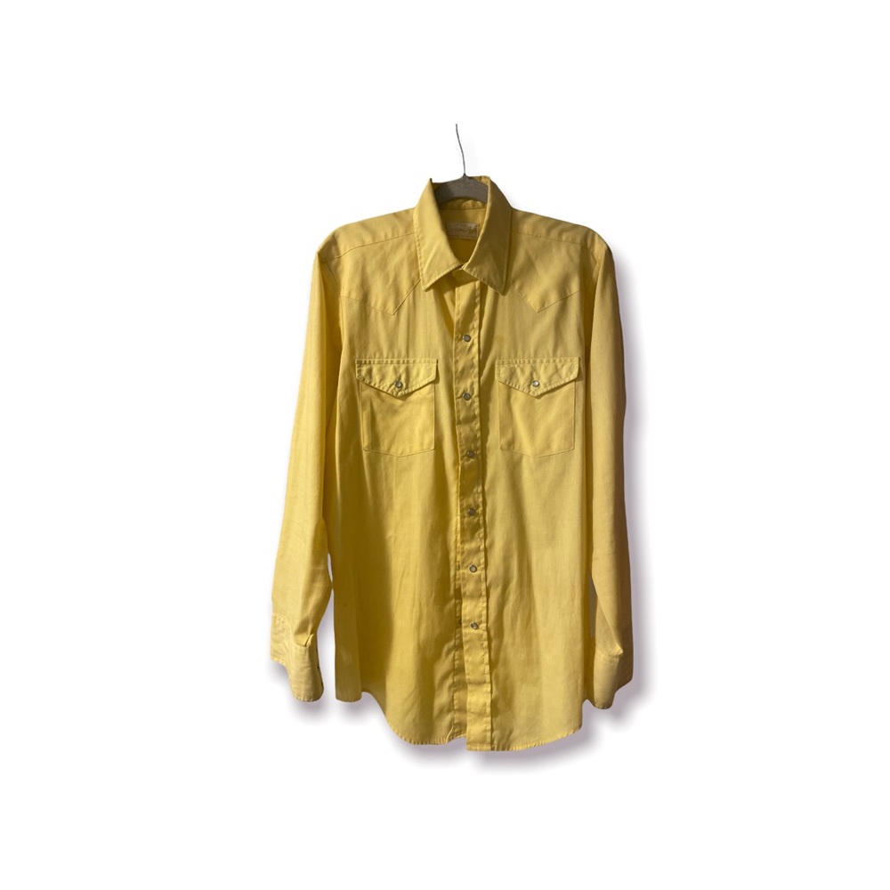 Western Snap Pearl Button Up Shirt Yellow Medium Vintage 15- 15.5 inch neck